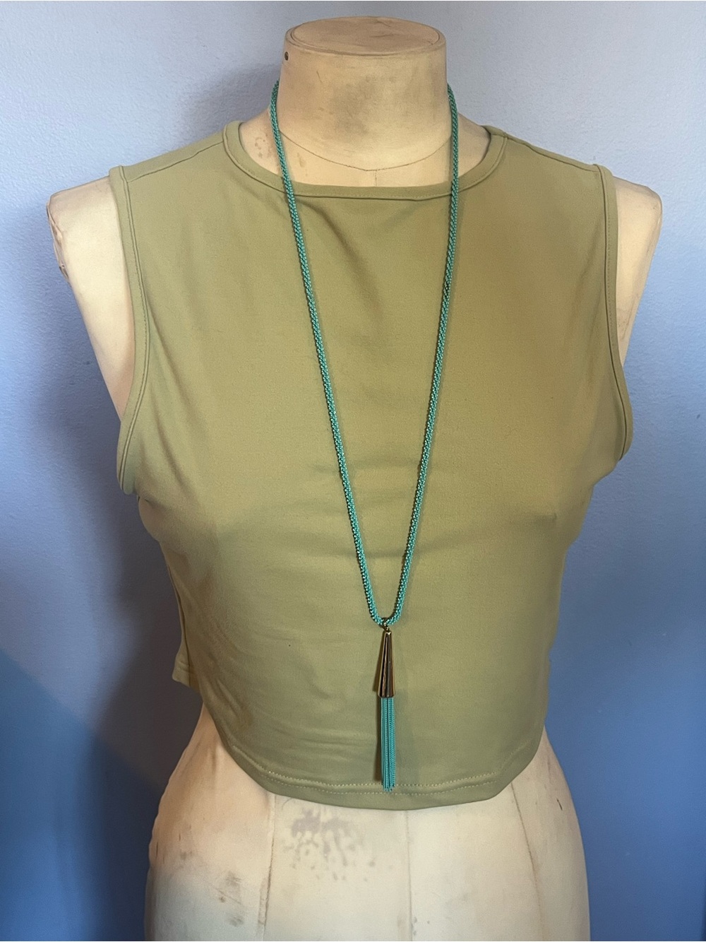 Monet Long Teal Rope Necklace with Tassel Pendant